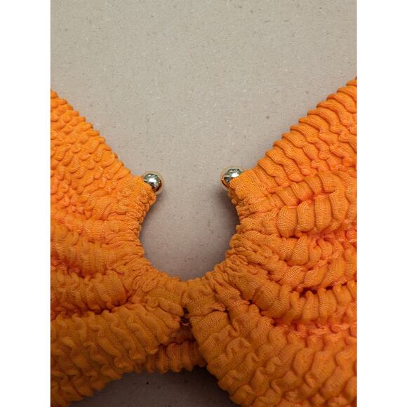 WeWoreWhat U-ring Textured Bandeau Bikini Top Carrot Size L Tie Back Swimwear - Picture 4 of 5